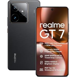 realme GT 7 5G Smartphone 12+512 GB, Chip Dimensity 9400e, Fotocamera 50 MP IMX906 OIS + 50 MP, Batteria Titan 7000 mAh, Display sportivo professionale da 6,78'' 120 Hz 6000 nits,NFC,Nero