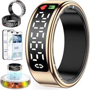 Gwenland 2026 Nuovo Smart Ring , Anello Smart per Uomo, Anello Intelligente uomo con Pantalla, Smartring Health IP68 con iOS e Android, Tracker Fitness/Sonno/Stress/Frequenza Cardiaca/SpO2/HRV (Oro rosa, 9)