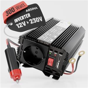 ABSINA Inverter 12V 220V - Trasformatore 12V 220V di Tensione Sinusoide Modificata - Auto Inverter 300W con 600W di Picco, Convertitore Corrente