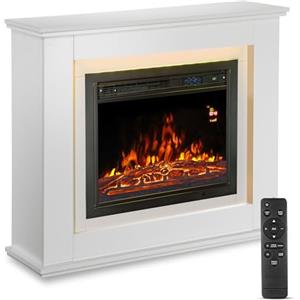 Juskys camino elettrico 1000/2000 W con riscaldamento, fuoco di camino, effetto fiamma, telecomando, illuminazione a LED e timer - Camino elettrico da terra bianco
