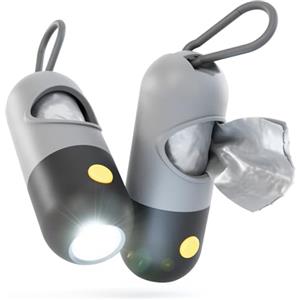 greate 2x Dispenser di sacchetti per escrementi con torcia e moschettone - Dispenser di sacchetti per guinzaglio per cani e per escrementi di cane incl. 30 sacchetti