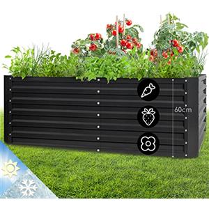 Blumfeldt Fioriera da Esterno, Orto Verticale Rialzato per Balcone e Giardino, Mini Orto per Piantine, Giardino Verticale, Impermeabile 1200L, 200 x 60 x 100cm (Argento)