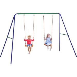 Outsunny Altalena per Bambini 3-8 Anni con 2 Seggiolini e 4 Picchetti, Altalena Doppia da Giardino in Metallo, 269x160x180 cm, Multicolore
