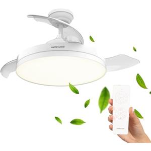 Mellerware - Ventilatore da soffitto retrattile Brizy Foldable 40 W | 6 velocità | 3 pale | Ø 106 cm | Motore DC ultra silenzioso | Timer | Funzione estate inverno | Luce LED