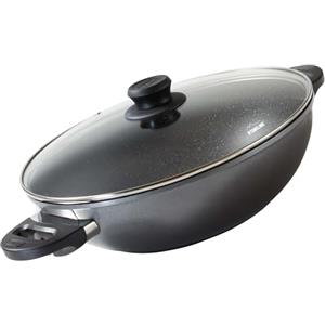 STONELINE Aluminium Wok, Diametro 32 cm, Coperchio in Vetro, Rivestimento Antiaderente