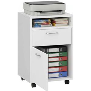 HOMCOM Schedario da Ufficio con Cassetto, Armadietto, Ruote a Freno e Ripiano Aperto, Cassettiera Ufficio per Lettera/Legale/Formato A4, Armadio Verticale per Studio, 40x35x60 cm, Bianco