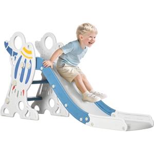 AIYAPLAY Scivolo per Bimbi 18-36 Mesi a Tema Spaziale con Scale Antiscivolo, Scivolo da Interno in PE e PP, 157x46.5x80 cm, Blu e Bianco