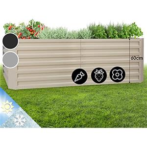 Blumfeldt Fioriera da Esterno, Mini Orto Verticale Rialzato per Balcone e Giardino, per Piantine, Impermeabile 1200L, 200 x 60 x 100cm (Argento)