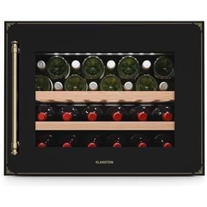 KLARSTEIN Vinsider Victoria 28 - Cantinetta per Vini, 28 Bottiglie, 1 Zona, 5-20 °C, Touch Control, LED, Ripiani in Legno, Silenziosa, da Incasso, Nero