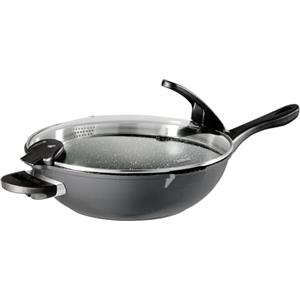 STONELINE Future Aluminium Wok, Diametro 32 cm, Coperchio in Vetro, Rivestimento Antiaderente