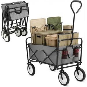 MAMIZO Carrello Pieghevole, 98L Carico Massimo 80 kg Carrello a Mano da Giardino, Carrello da Spiaggia, per Il Trasporto, con Tasca Laterale, per Attività All'aperto, Spiaggia, Campeggio, Grigio