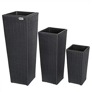 Casaria Deuba CASARIA® Set di 3 Vasi da Fiori in Polyrattan Intrecciato con Sottovaso e Foro Deflusso Acqua Richiudibile Vaso per Piante Effetto Rattan da Esterno Giardino Fioriere Fioriera