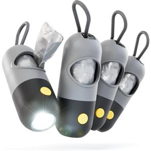 greate 4x Dispenser di sacchetti per escrementi con torcia e moschettone - Dispenser di sacchetti per guinzaglio per cani e per escrementi di cane incl. 30 sacchetti