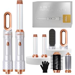 UKLISS Spazzola Asciugacapelli 6 in 1, Hair Styler & Hair Dryer Set con Phon Capelli, Spazzola per Capelli Ricci, Piastra Frisè per Capelli, Spazzola Rotonda, Spazzola ad Aria Calda - White Gold