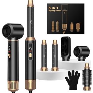 UKLISS Spazzola Asciugacapelli 5 in 1, Hair Styler Set con Fono Capelli Professionale, Spazzola per Capelli Ricci, Piastra Frisè per Capelli, Spazzola Rotonda, Spazzola ad Aria Calda per Donne - Nero