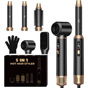 UKLISS Hair Styler 5 in 1, Spazzola Asciugacapelli & Airstyler Set con Hair Dryer, Spazzola ad Aria Calda, Thermal Brush, Spazzola Lisciante Capelli, Ferro per Capelli per Donne Styling - Nero