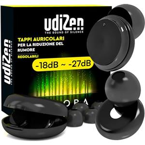 Udivita Tappi per Orecchie Antirumore per Viaggiare Dormire Studiare UdiZen Aurora -18dB ~ -27dB Insonorizzanti 1 Paio Inserti Auricolari Ergonomici Riutilizzabili Riduzione Rumore SNR Regolabile con Custodia