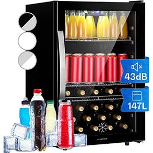 KLARSTEIN Mini Frigo da Camera per Birra, Frigo Portatile da Camera, Frigo Piccolo da Ufficio, Mini Frigo da Ufficio con Porta in Vetro, Mini Frigo Bar da Camera con Ripiani Rimovibili, 0-20°C, 147L