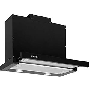 Klarstein Mariana - Cappa a Schermo Piatto, Cappa Aspirante, Cappa Sottopensile, Classe Energetica C, 500 m³/h, Ricircolo & Scarico, Luce LED, Tasti, 60 cm, Nero