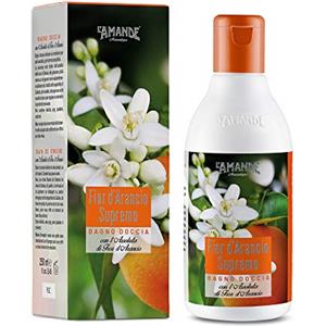 L'AMANDE - Bagnoschiuma Donna Fresco e Agrumato, Docciaschiuma Gel Detergente e Idratante Corpo Azione Rilassante e Antistress, Bagno Schiuma Delicato e Naturale - Fior d'Arancio Supremo 250 ml