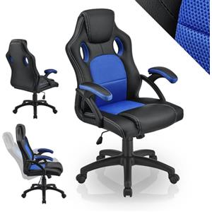 Juskys Sedia racing da scrivania Montreal ergonomica regolabile in altezza e imbottita portata 120 kg Sedia da ufficio girevole Sedia da gaming per PC - blu