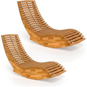 Outsunny Set di 2 Sedie a Dondolo da Esterno in Legno di Acacia, 2 Sdrai da Giardino Pieghevoli Ergonomico, Design a Doghe per Giardino, Balcone, Salotto o Prato, Naturale