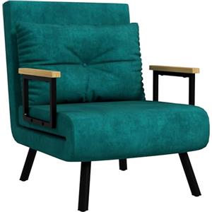 HOMCOM 4 in 1 Poltrona Letto Singolo, Poltrona Pieghevole con Schienale Regolabile in 5 Posizioni, Divano Letto con Cuscino, Seduta Imbottita, in Velluto per Casa e Ufficio, 63x73x81 cm, Verde