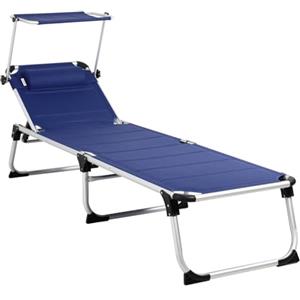 Casaria® Lettino Prendisole con Tettuccio 210x60 Carico Max 150 kg con Cuscino Comfort Sdraio Spiaggia Giardino Sedia da Mare Lago