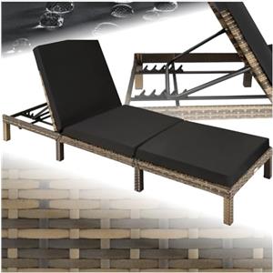 tectake® Lettino Prendisole in Rattan, Altezza Schienale Regolabile, Robusta Struttura in Acciaio, Lettino per Esterno e Interno, 196x66x22 cm, Cuscino Imbottito Rimovibile Incluso - Naturale