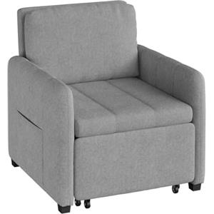 WOLTU 3-in-1 Divano Letto, Poltrona Letto Trasformabile con Reclinazione a 5 Posizioni, Divano Singolo Pieghevole per Piccoli Spazi, Chaise Lounge, Tessuto in Spugna Traspirante, Grigio Chiaro