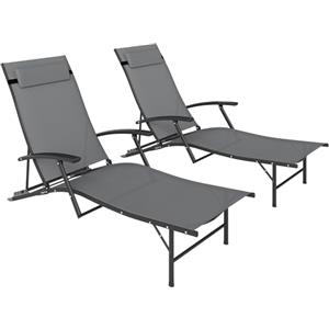 Outsunny Set di 2 Lettini Prendisole Pieghevoli con Schienale Regolabile su 4 Livelli, Sdraio da Giardino con Seduta e Poggiatesta in Acciaio e Textilene, per Spiaggia, Piscina, 64x168x75 cm, Grigio