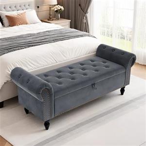 Clevich Cassapanca, Pouf Contenitore 133cm, con asta a gas Booster, estremità letto con coperchio, Ottomano con gambe in legno, per corridoio, sala da pranzo, camera da letto, Grigio