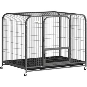 PawHut Gabbia per Cani Robusta con Ruote e 3 Porte, Gabbia Kennel Box per Cani di Taglia Grande, Media e Piccola, 109x72x85 cm, Vassoio Rimovibile e Chiusura Sicura, per Interno ed Esterno, Nero