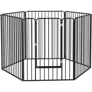 PawHut Box per Cani Taglia Media e Grande a 6 Pannelli Modulabili da Interno ed Esterno, Cancello per Cani in Acciaio con 9 Picchetti, 164x83x100 cm, Nero