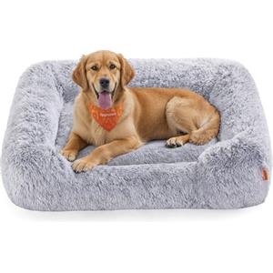 Feandrea Cuccia per Cani, Divano per Cani Medio, 106 x 75 x 20 cm, Cuscino per Animali, Imbottitura Morbida Bordi Rialzati, Sfoderabile e Lavabile, Antiscivolo, Grigio Ombré PGW273G01