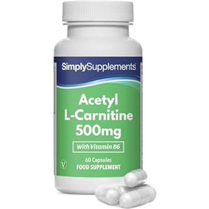Simply Supplements Capsule Acetil L-Carnitina 500 Mg Con Vitamina B6, 60 Capsule | La Vitamina B6 contribuisce alla normale funzione psicologica e al metabolismo energetico | Vegano | 2 Mesi di Fornitura