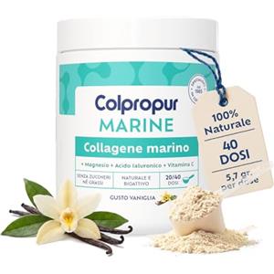 Colpropur Collagene Marino Idrolizzato - Collagene in Polvere Gusto Vaniglia - Integratore con Peptidi di Collagene per Ossa, Pelle e Articolazioni - 228g