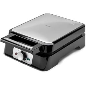 Huslog Macchina per Waffle 4 Pezzi, 1500W, Piastra Antiaderente, Temperatura Regolabile, Spia di Controllo, Manico Cool Touch, Rivestimento in Acciaio Inox, Nero