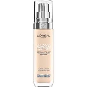 L'Oreal Paris L'Oréal Paris Fondotinta Liquido, Incarnato Uniforme e Illuminato, Finish Naturale, Per Tutti i Tipi di Pelle, Formula con Acido Ialuronico, Accord Parfait, Tonalità: 1N Ivory, 30 ml