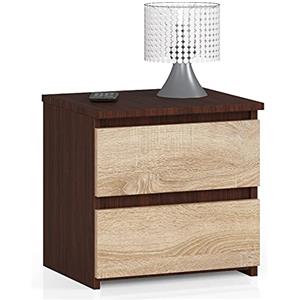 AKORD | Comodini Picolo con 2 Cassetti | Armadio Camera da Letto | Cassettiera Scrivania | Salvaspazio | 40 x 40 x 35 cm | 16mm Pannello laminato | Wengé & Rovere Sonoma Frontale