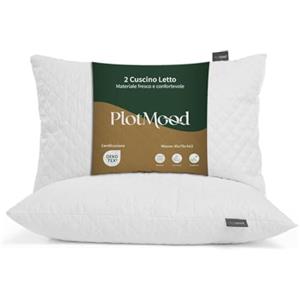 PlotMood Cuscino Memory Foam Fiocchi - Cuscini per Dormire di Lato o Supini - Guanciali Letto Coppia Extra Comodi - 45x75 H12cm, 2 pezzi