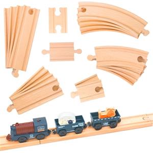Zefphxs Trenino Legno Bambini, 20 pezzi Pista Macchinine Legno, Curvi e Dritti Pista Treno, Giocattolo Educativo Rgali per Ragazze Ragazzi 3 4 5 6 anni