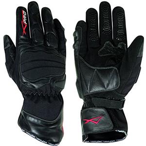 A-Pro Textil guanti in pelle per motocicletta e scooter, impermeabili, con imbottitura spessa, colore nero, taglia L