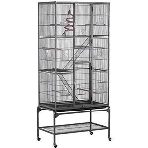 Yaheetech Gabbia Voliera per Uccelli Pappagalli Inseparabili Calopsite Grande con Piedistallo in Metallo Giocattolo Gabbia per Conigli Nano Criceti Gatti 77 x 46 x 175,5 cm Nera