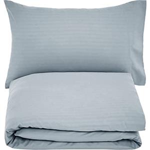 Amazon Basics Set copripiumino Singolo in microfibra, 2 pezzi, copripiumino da 135 x 200 cm e 1 federe da 50 x 80 cm, Grigio Scuro, a righe