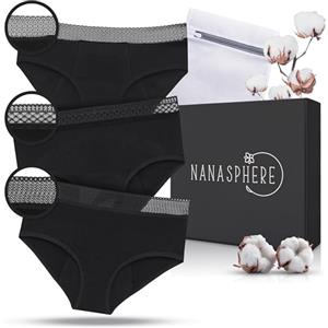 NANASPHERE Mutande Mestruali Assorbenti 3 Diversi Pizzo Set di 3 + Sacco Lavaggio | Donna Ciclo Flusso Abbondante | Cotone Organico | Slip Mestruale Donna | Incontinenza Perdita Urinaria Post Parto Adolescente