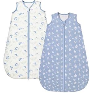 ToyaTec Sacco nanna per neonati 1.0 Tog, confezione da 2, in morbidissimo rayon di bambù, sacco nanna in fibra di bambù biologica per neonati, ideale per primavera, estate e autunno(Blu,XL)