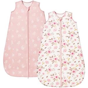 ToyaTec Sacco nanna per neonati 1.0 Tog, confezione da 2, in morbidissimo rayon di bambù, sacco nanna in fibra di bambù biologica per neonati, ideale per primavera, estate e autunno(Rosa,L)