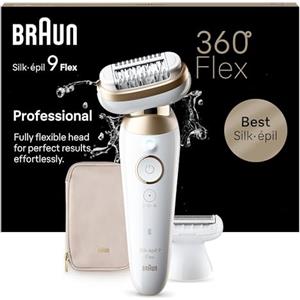 Braun Silk-Épil 9 Flex Epilatore Elettrico Donna, Rasoio Elettrico Donna con Testina Flessibile a 360° per Epilazione Semplice, Wet & Dry, Pelle Liscia a Lungo, 9-041 3d, Bianco/oro