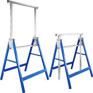 tectake® Set da 2 Cavalletti da Lavoro Pieghevoli in Acciaio, Carico max 220 kg ciascuno, Banco da Lavoro Pieghevole, Sostegni assi, Regolabile 7 Altezze, Banco Lavoro, Cavalletto Taglialegna - Blu